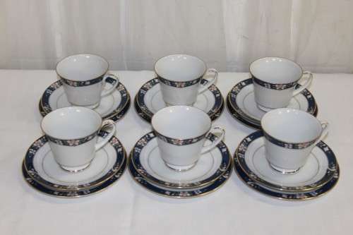 A FANTASTIC SET OF 6x NORITAKE OF JAPAN BONE CHINA TRIO'S IN THE BEAUTIFUL PRESCOTT PATTERN bid/trio