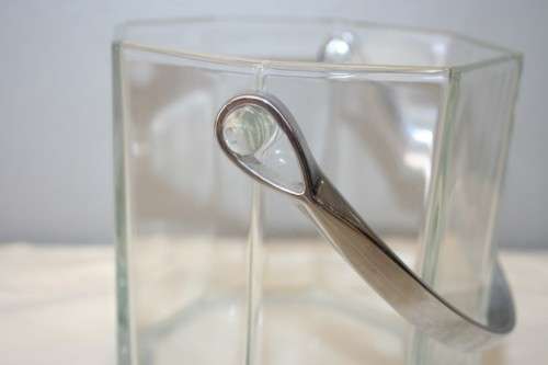 AN AWESOME OCTAGONAL GLASS ICE BUCKET w/ A SILVER HANDLE - IDEAL FOR A WHISKY TRAY OR DRINKS TROLLEY