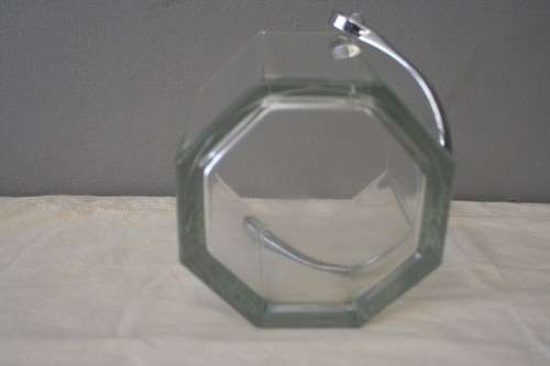 AN AWESOME OCTAGONAL GLASS ICE BUCKET w/ A SILVER HANDLE - IDEAL FOR A WHISKY TRAY OR DRINKS TROLLEY