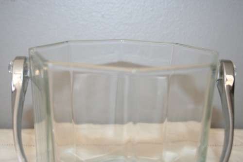 AN AWESOME OCTAGONAL GLASS ICE BUCKET w/ A SILVER HANDLE - IDEAL FOR A WHISKY TRAY OR DRINKS TROLLEY
