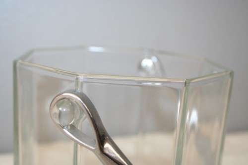 AN AWESOME OCTAGONAL GLASS ICE BUCKET w/ A SILVER HANDLE - IDEAL FOR A WHISKY TRAY OR DRINKS TROLLEY