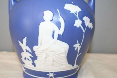 TWO AWESOME "BLUE AND WHITE" PORCELAIN GREEK AMPHORA DISPLAY VASES IN STUNNING CONDITION