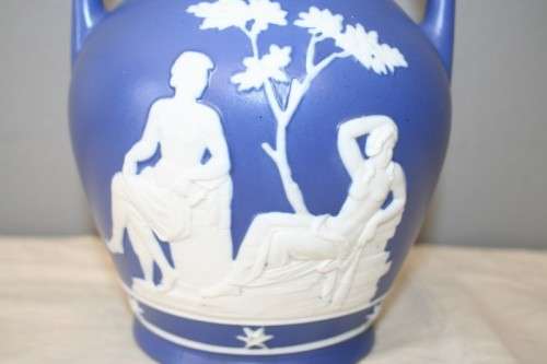 TWO AWESOME "BLUE AND WHITE" PORCELAIN GREEK AMPHORA DISPLAY VASES IN STUNNING CONDITION