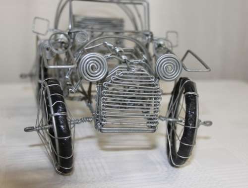 AN INCREDIBLE AND BEAUTIFULLY MADE WIRE "VINTAGE" CAR = AWESOME AND UNUSUAL DECOR DISPLAY PIECE