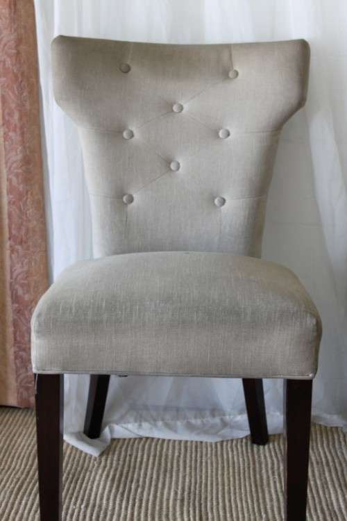 TWO AWESOME MODERN UPHOLSTERED ARC-BACK CHAIRS WITH BUTTON DETAILING bid/chair