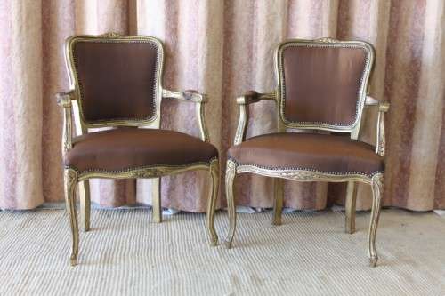 TWO INCREDIBLE (GOLD) "LOUIS XV" STYLE ARMCHAIRS WITH MAGNIFICENT CARVED DETAILING bid/chair