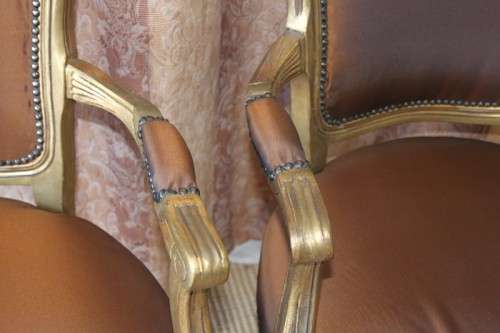 TWO INCREDIBLE (GOLD) "LOUIS XV" STYLE ARMCHAIRS WITH MAGNIFICENT CARVED DETAILING bid/chair