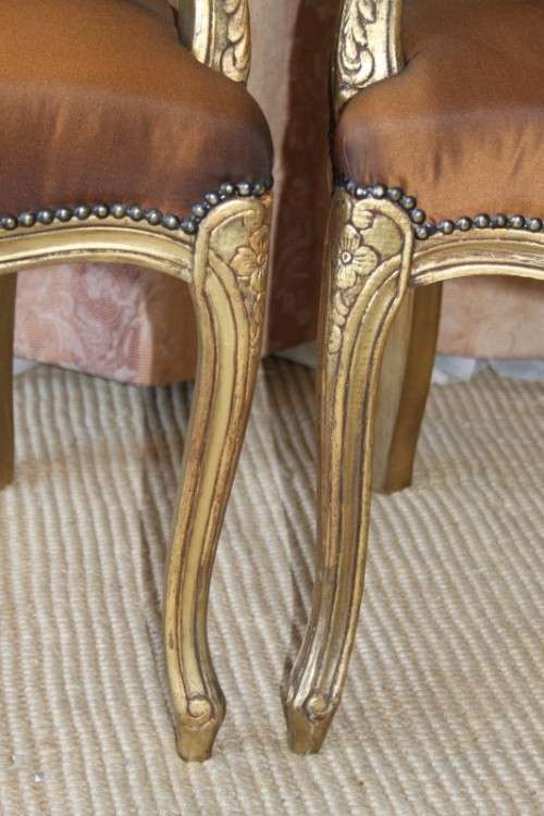 TWO INCREDIBLE (GOLD) "LOUIS XV" STYLE ARMCHAIRS WITH MAGNIFICENT CARVED DETAILING bid/chair