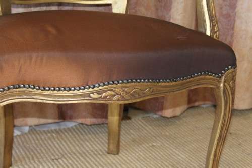 TWO INCREDIBLE (GOLD) "LOUIS XV" STYLE ARMCHAIRS WITH MAGNIFICENT CARVED DETAILING bid/chair