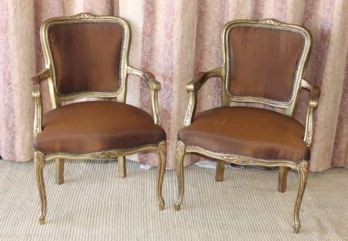 TWO INCREDIBLE (GOLD) "LOUIS XV" STYLE ARMCHAIRS WITH MAGNIFICENT CARVED DETAILING bid/chair
