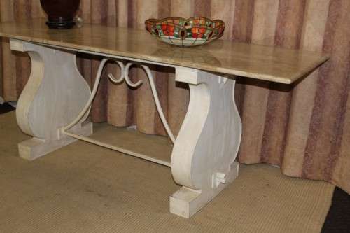 SPECTACULAR 2m SOLID ITALIAN MARBLE TOP CONSOLE TABLE/HALL TABLE ON A HARP LEG METAL BASE! AWESOME!!