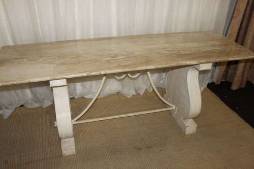 SPECTACULAR 2m SOLID ITALIAN MARBLE TOP CONSOLE TABLE/HALL TABLE ON A HARP LEG METAL BASE! AWESOME!!
