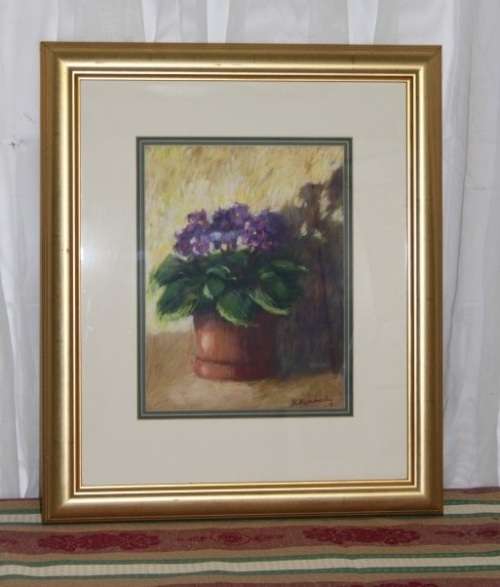 A beautiful original signed and stunningly framed AC Kennedy pastel painting of violets RS17