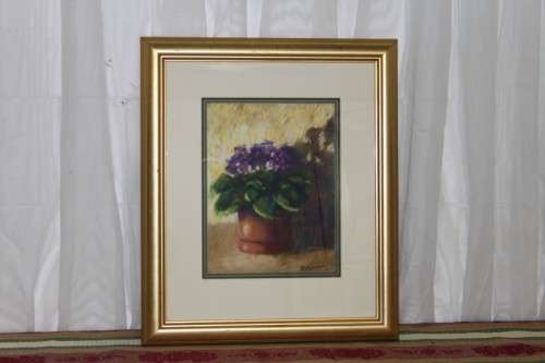 A beautiful original signed and stunningly framed AC Kennedy pastel painting of violets RS17