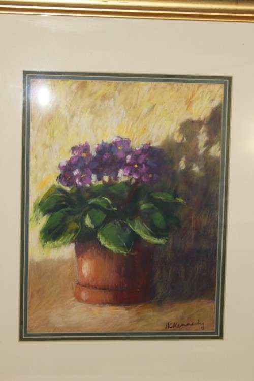 A beautiful original signed and stunningly framed AC Kennedy pastel painting of violets RS17