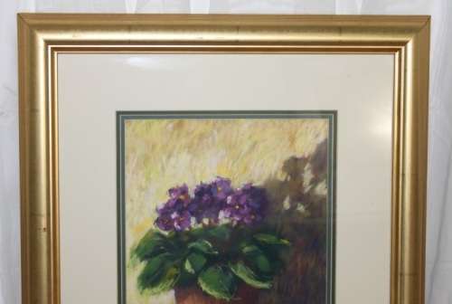 A beautiful original signed and stunningly framed AC Kennedy pastel painting of violets RS17