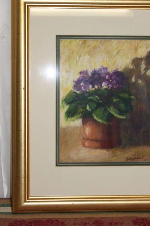 A beautiful original signed and stunningly framed AC Kennedy pastel painting of violets RS17