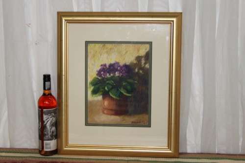 A beautiful original signed and stunningly framed AC Kennedy pastel painting of violets RS17