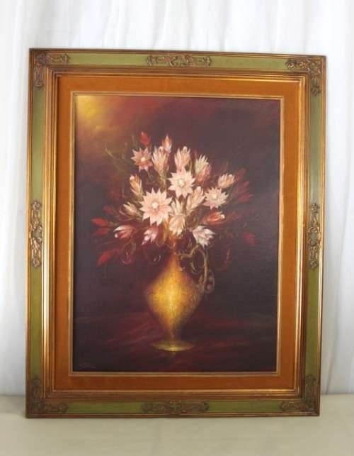 A SUPERBLY PAINTED ORIGINAL SIGNED AND FRAMED "H. DIEHL" STILL LIFE OIL ON BOARD PAINTING