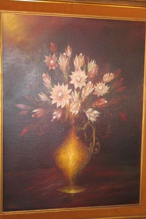 A SUPERBLY PAINTED ORIGINAL SIGNED AND FRAMED "H. DIEHL" STILL LIFE OIL ON BOARD PAINTING