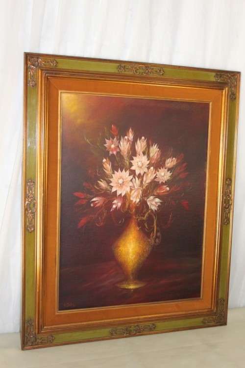 A SUPERBLY PAINTED ORIGINAL SIGNED AND FRAMED "H. DIEHL" STILL LIFE OIL ON BOARD PAINTING