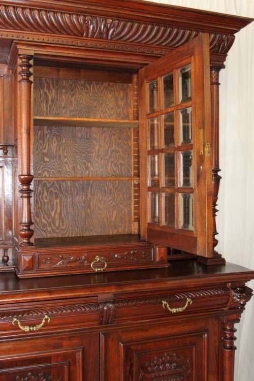 A MAGNIFICENT ANTIQUE FRENCH RENAISSANCE REVIVAL WALNUT "BUFFET-A-DEUX CORPUS" CABINET