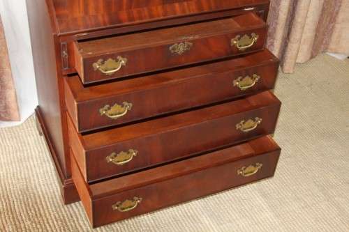 A SUPERB VINTAGE J. SYDNEY SMITH "KING WOOD" FLIP-TOP WRITING DESK w/ GREEN EMBOSSED WRITING TOP