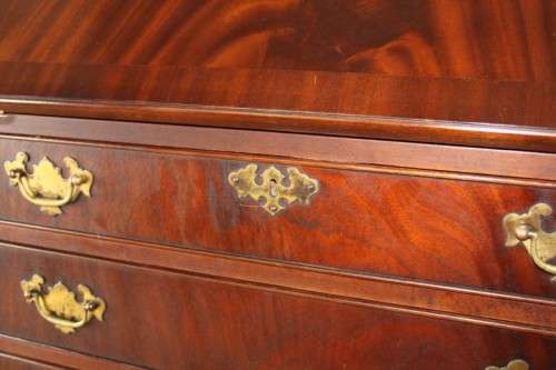 A SUPERB VINTAGE J. SYDNEY SMITH "KING WOOD" FLIP-TOP WRITING DESK w/ GREEN EMBOSSED WRITING TOP