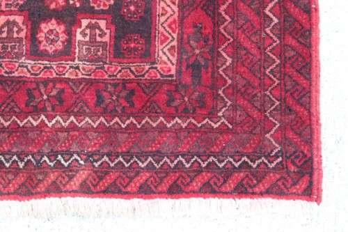 A GORGEOUS VINTAGE PERSIAN "AFGHAN" CARPET (2m x 1.1m) WITH A TRADITIONAL DEEP RED COLOURS & STYLING