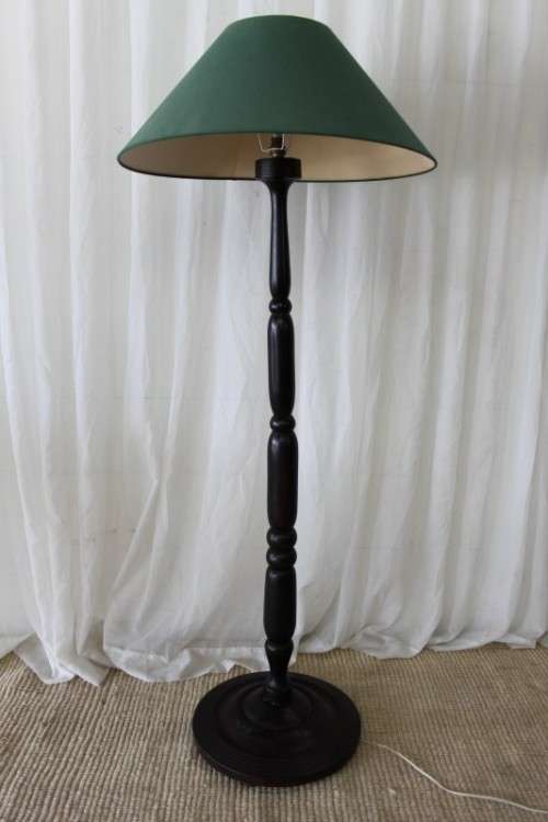 An exquisite tall solid African Black wood floor lamp with a large shade in awesome condition