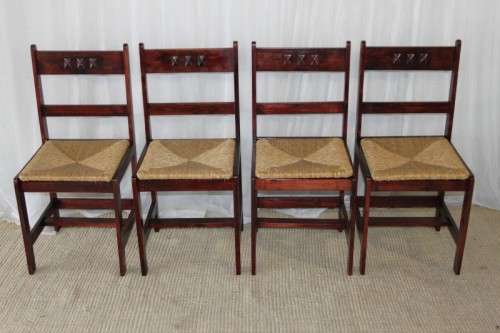 4x STUNNING WELL MADE "ALPINE" PINE AND WICKER SEAT DINING CHAIRS IN EXCELLENT CONDITION bid/chair