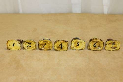 A WONDERFUL SET OF SEVEN "JAPANESE SEVEN LUCKY GODS" HAND PAINTED & NUMBERED BAKELITE FIGURINES