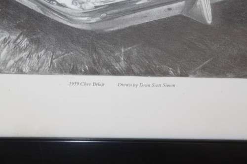 A WONDERFUL SIGNED LIMITED EDITION PRINT (No. 225 OF 500) OF A 1959 CHEV BELAIR BY DEAN SIMON