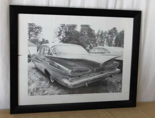 A WONDERFUL SIGNED LIMITED EDITION PRINT (No. 225 OF 500) OF A 1959 CHEV BELAIR BY DEAN SIMON