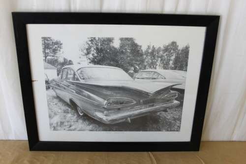 A WONDERFUL SIGNED LIMITED EDITION PRINT (No. 225 OF 500) OF A 1959 CHEV BELAIR BY DEAN SIMON