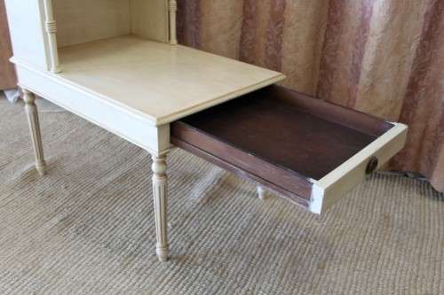A BEAUTIFULLY MADE VINTAGE CREAM PAINT TECHNIQUE'D ON SOLID WOOD TELEPHONE TABLE WITH REGENCY LEGS