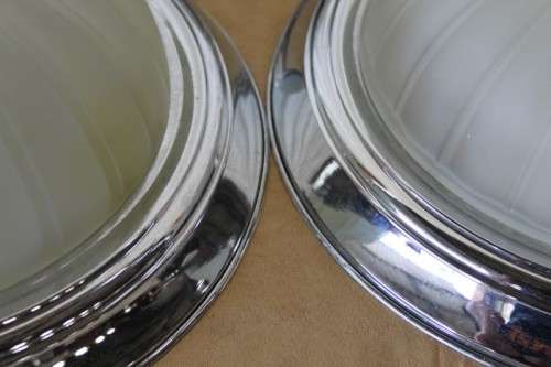 AN AWESOME COLLECTION OF FOUR CHROME AND FROSTED GLASS DOME CEILING LIGHT FITTINGS bid/light