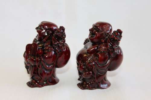TWO AWESOME CHINESE "LAUGHING BUDDHA'S" (BUDAI) IN A TRADITIONAL RED LACQUERED FINISH bid/buddha