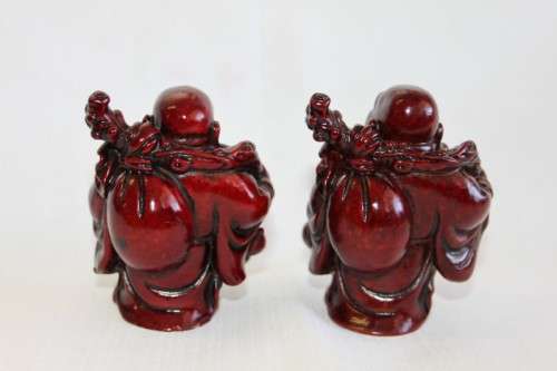 TWO AWESOME CHINESE "LAUGHING BUDDHA'S" (BUDAI) IN A TRADITIONAL RED LACQUERED FINISH bid/buddha