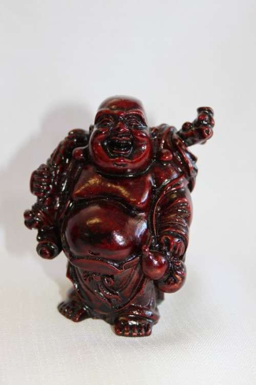 TWO AWESOME CHINESE "LAUGHING BUDDHA'S" (BUDAI) IN A TRADITIONAL RED LACQUERED FINISH bid/buddha