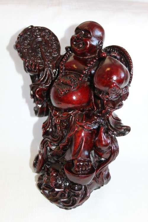 AN EXQUISITE (LARGE) CHINESE LAUGHING BUDDHA (BUDAI) IN A TRADITIONAL RED LACQUERED FINISH