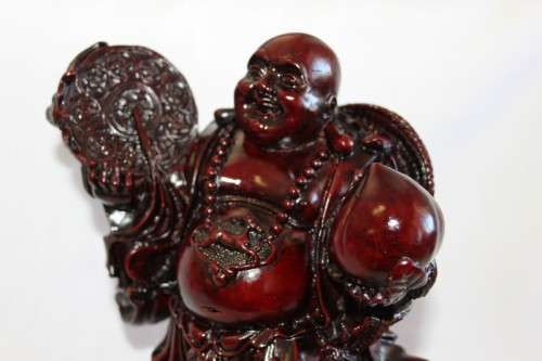AN EXQUISITE (LARGE) CHINESE LAUGHING BUDDHA (BUDAI) IN A TRADITIONAL RED LACQUERED FINISH