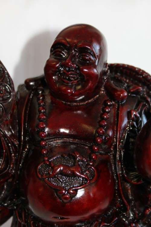 AN EXQUISITE (LARGE) CHINESE LAUGHING BUDDHA (BUDAI) IN A TRADITIONAL RED LACQUERED FINISH
