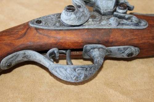 2x AWESOME "ORNAMENTAL" BLACK POWDER FLINT-LOCK PISTOLS w/ METAL EMBELLISHMENTS & MUZZLES bid/pistol