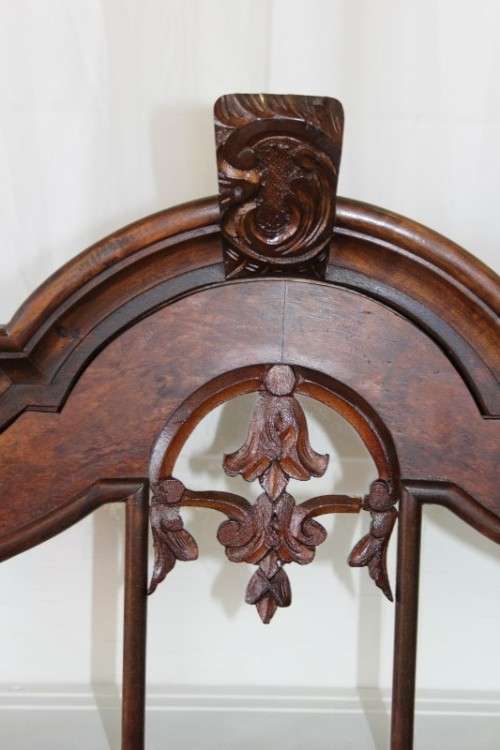 A BEAUTIFUL ANTIQUE GABLED WALNUT SHOW CABINET w/ STUNNING CARVED DETAILING & BEVELLED GLASS PANELS