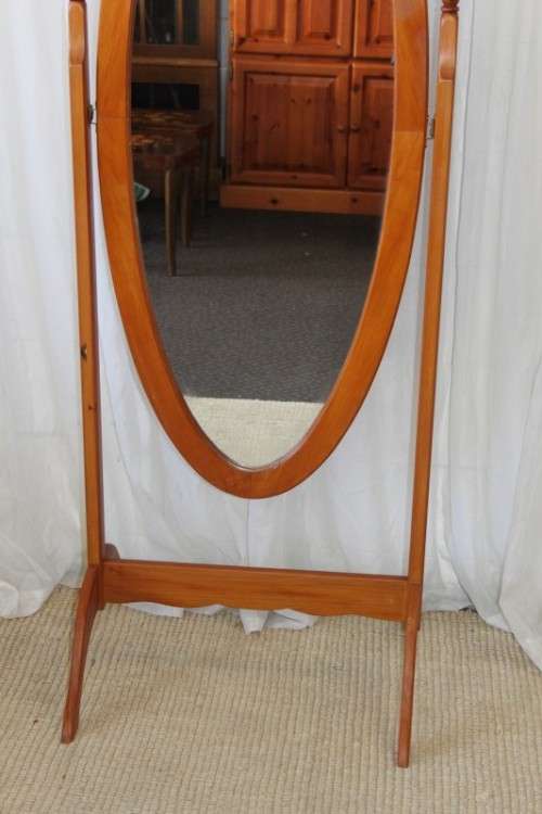 AN EXQUISITE SOLID YELLOW WOOD "FREE-STANDING" TILTING OVAL CHEVAL MIRROR IN GREAT CONDITION