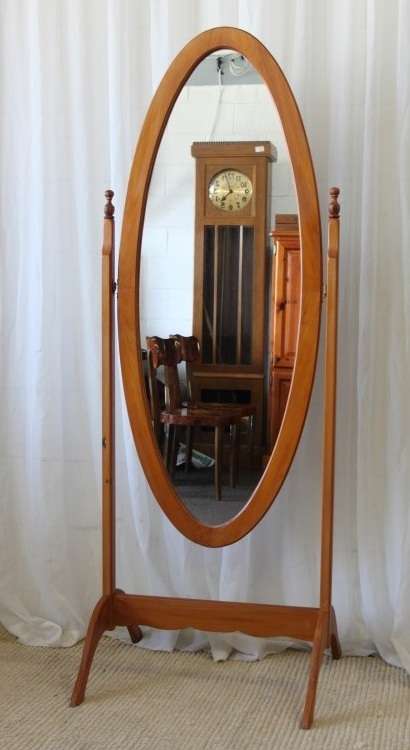 AN EXQUISITE SOLID YELLOW WOOD "FREE-STANDING" TILTING OVAL CHEVAL MIRROR IN GREAT CONDITION