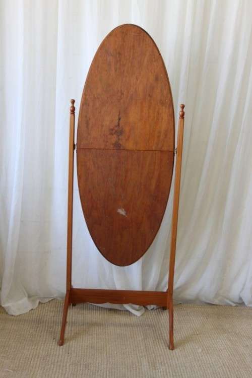 AN EXQUISITE SOLID YELLOW WOOD "FREE-STANDING" TILTING OVAL CHEVAL MIRROR IN GREAT CONDITION