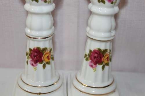 A STUNNING PAIR OF "COTTAGE ROSE" FINE BONE CHINA CANDLE STANDS IN SUPERB CONDITION