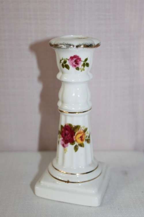 A STUNNING PAIR OF "COTTAGE ROSE" FINE BONE CHINA CANDLE STANDS IN SUPERB CONDITION